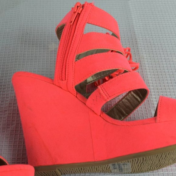 Platform Wedge Sandals Peachy Pink Zipper Tassels - Picture 7 of 8